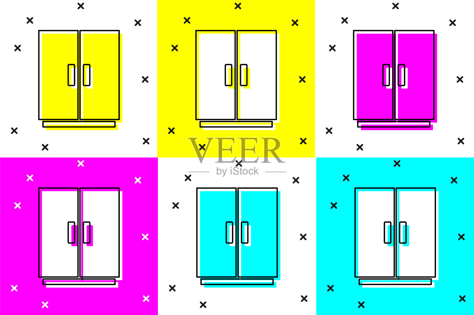 设置衣橱图标孤立的颜色背景。向量插画图片素材