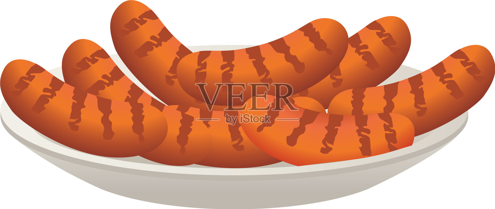 美味的香肠在盘中插画图片素材