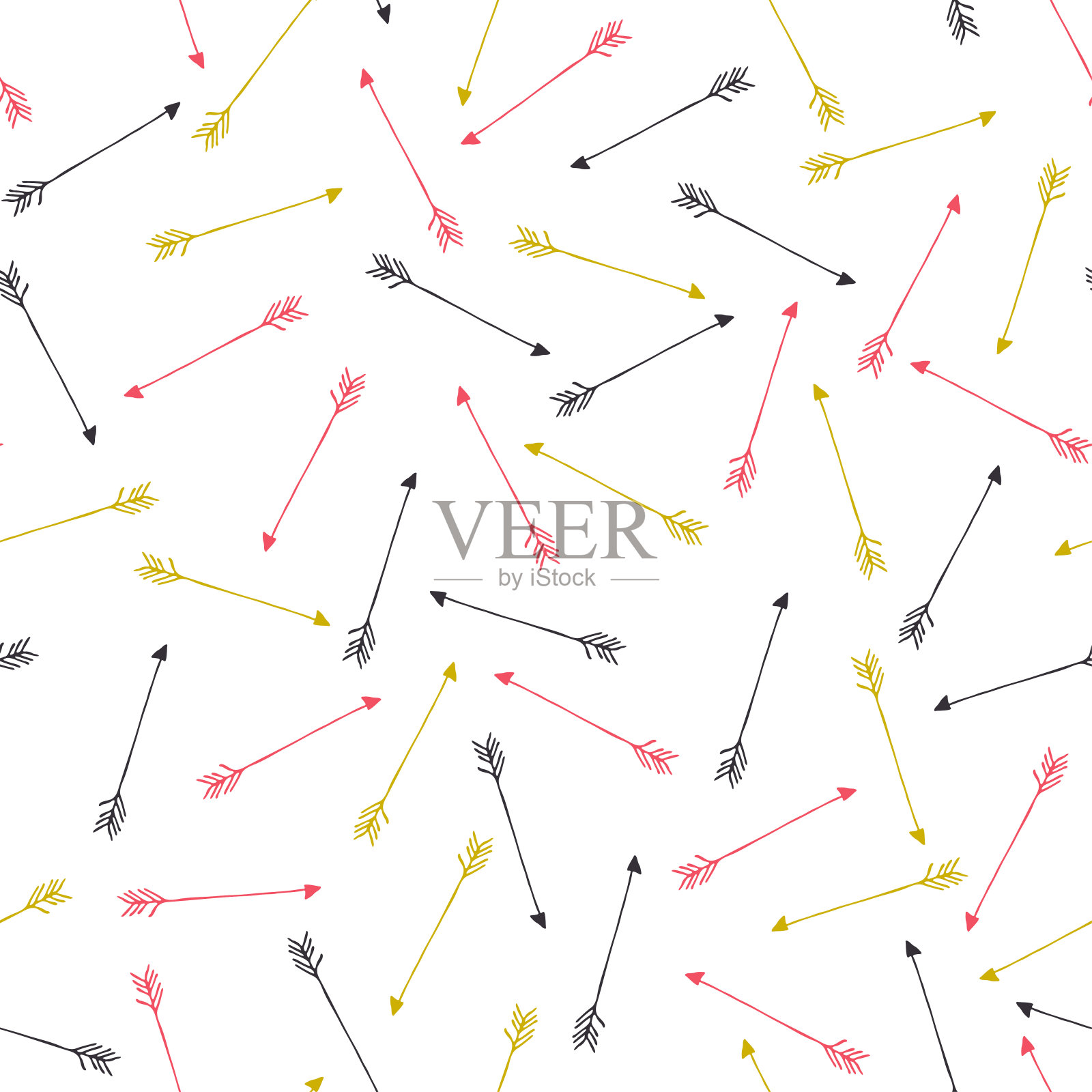 彩色手绘箭头图案在粉红色,蓝色和金色插画图片素材