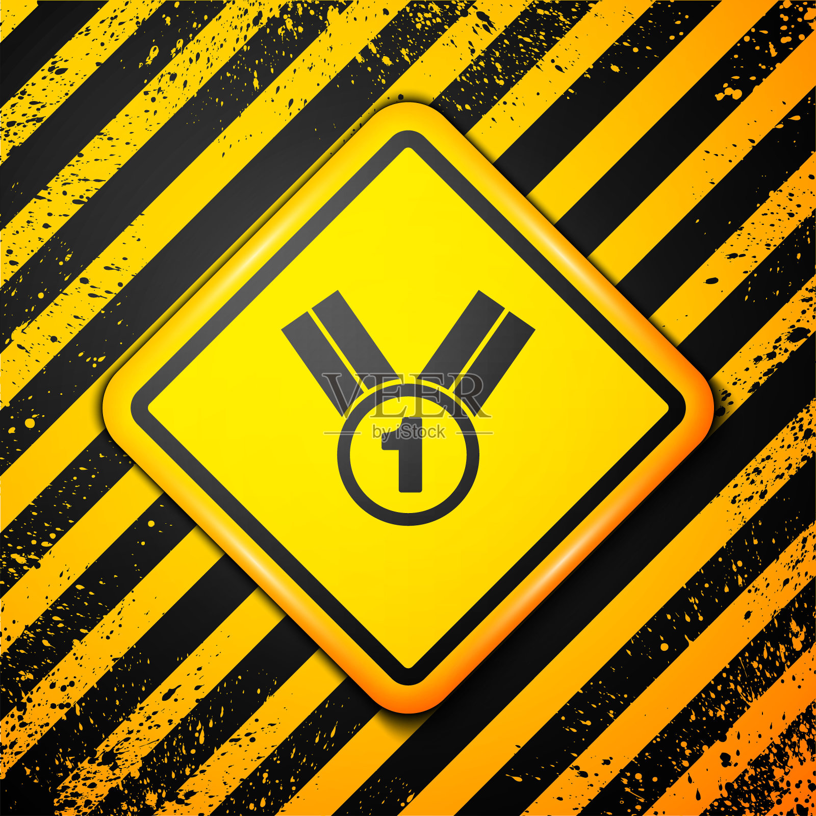 黑色奖章图标孤立在黄色背景上。赢家的象征。警告标志。向量插画图片素材