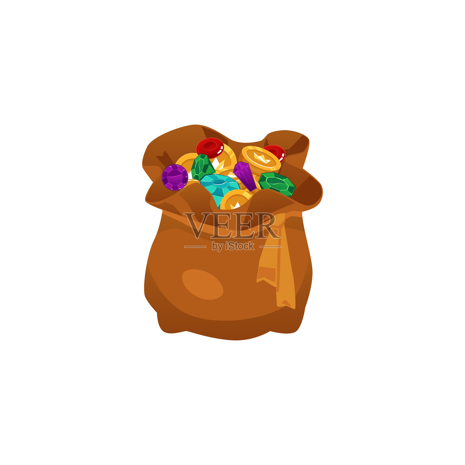 埋在布袋里的宝藏平卡通图标素材