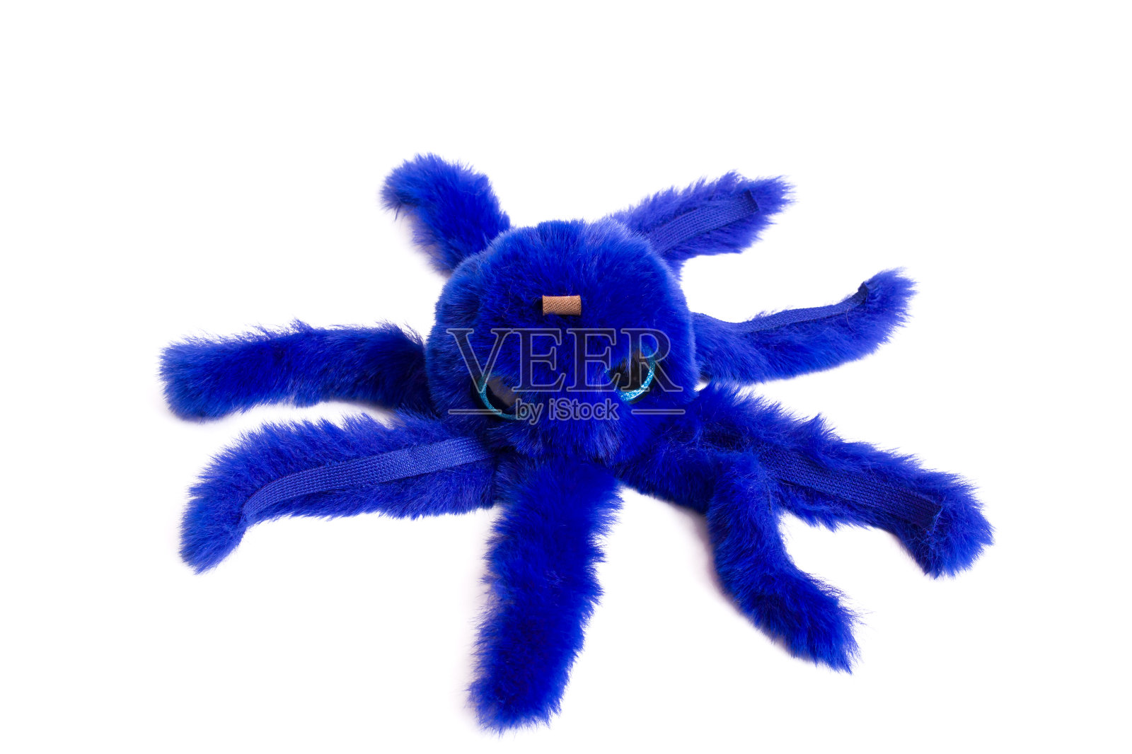 蓝色毛茸茸的章鱼玩具孤立在白色的背景照片摄影图片