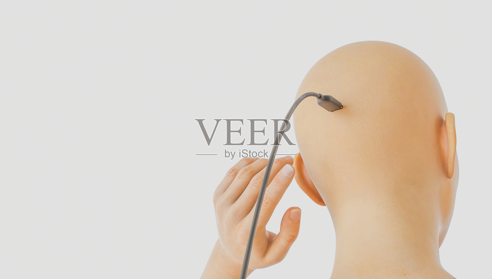 插入usb电缆的头部照片摄影图片