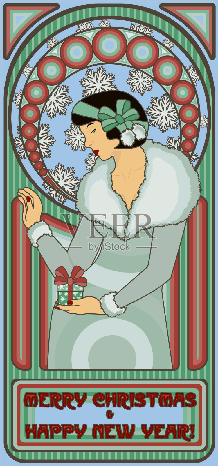新艺术圣诞女孩卡片新年快乐插画图片素材