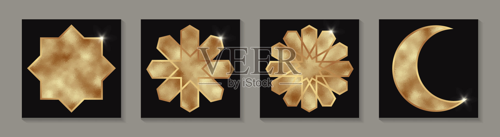 传统的金色阿拉伯设计元素。插画图片素材