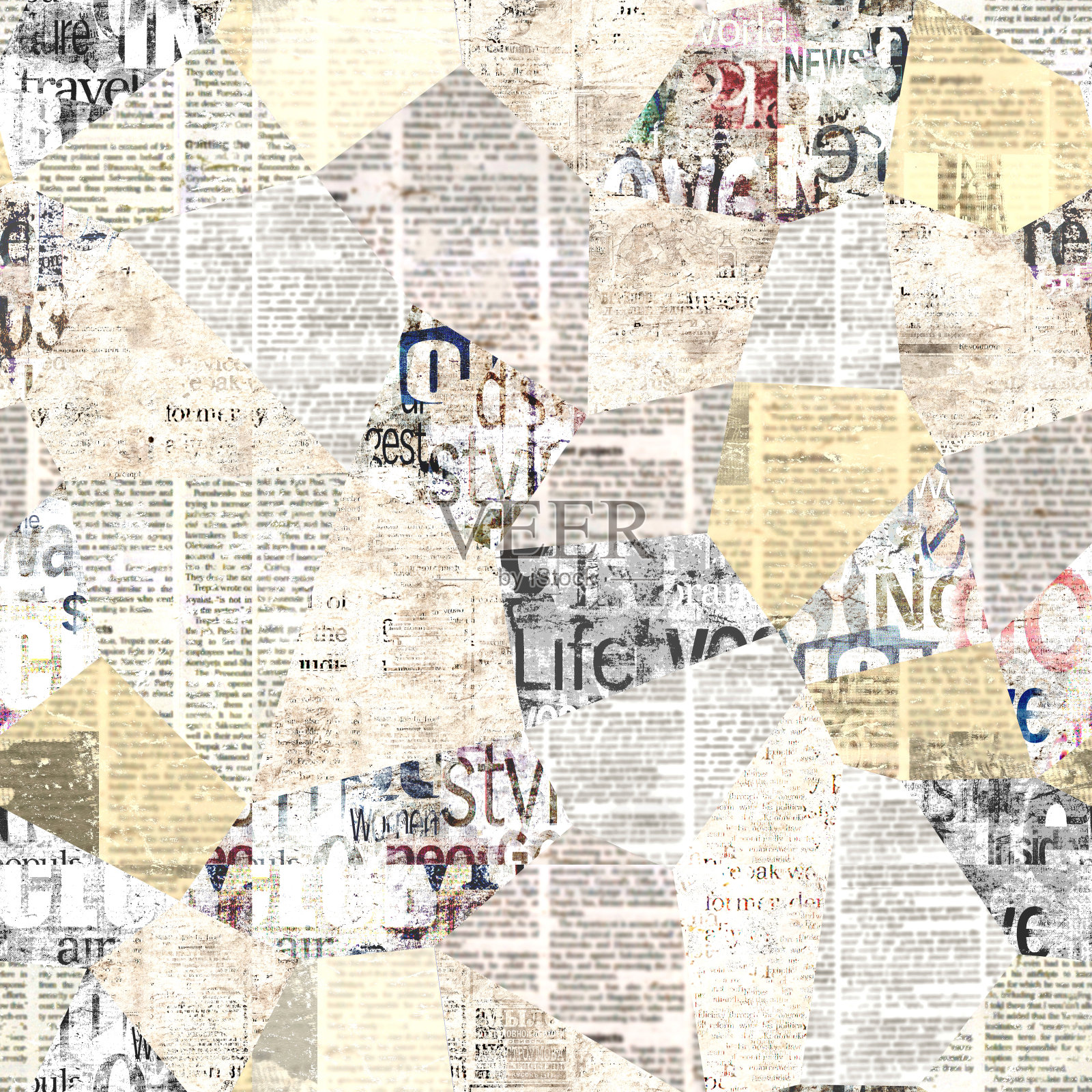 报纸纸张垃圾新闻纸拼接无缝图案背景插画图片素材