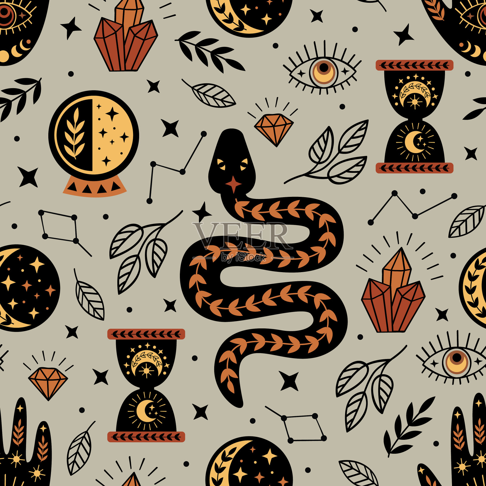 无缝模式与神秘元素插画图片素材