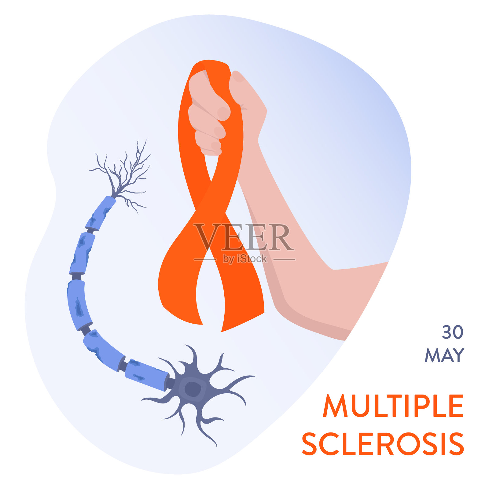 多发性硬化症缎带海报,神经元受损插画图片素材