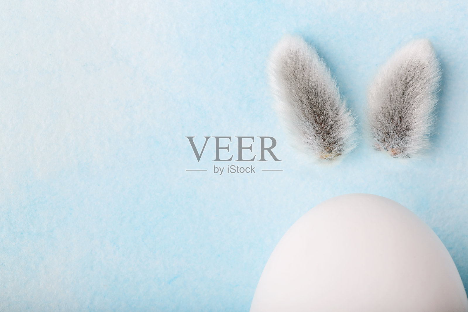 复活节兔子兔子做了鸡蛋和猫咪柳树在蓝色的背景照片摄影图片