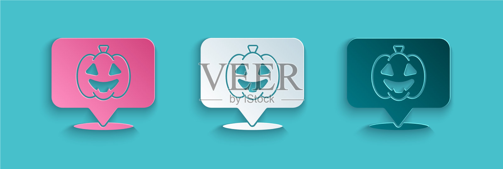 剪纸南瓜图标孤立在蓝色背景插画图片素材