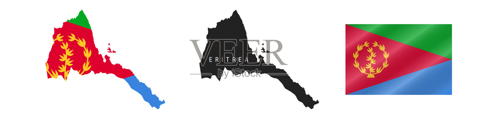 厄立特里亚。详细的地图。详细的轮廓。挥舞着国旗。矢量图插画图片素材