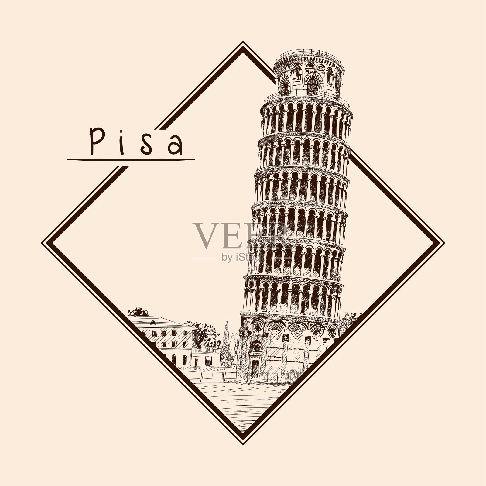 比萨斜塔插画图片素材