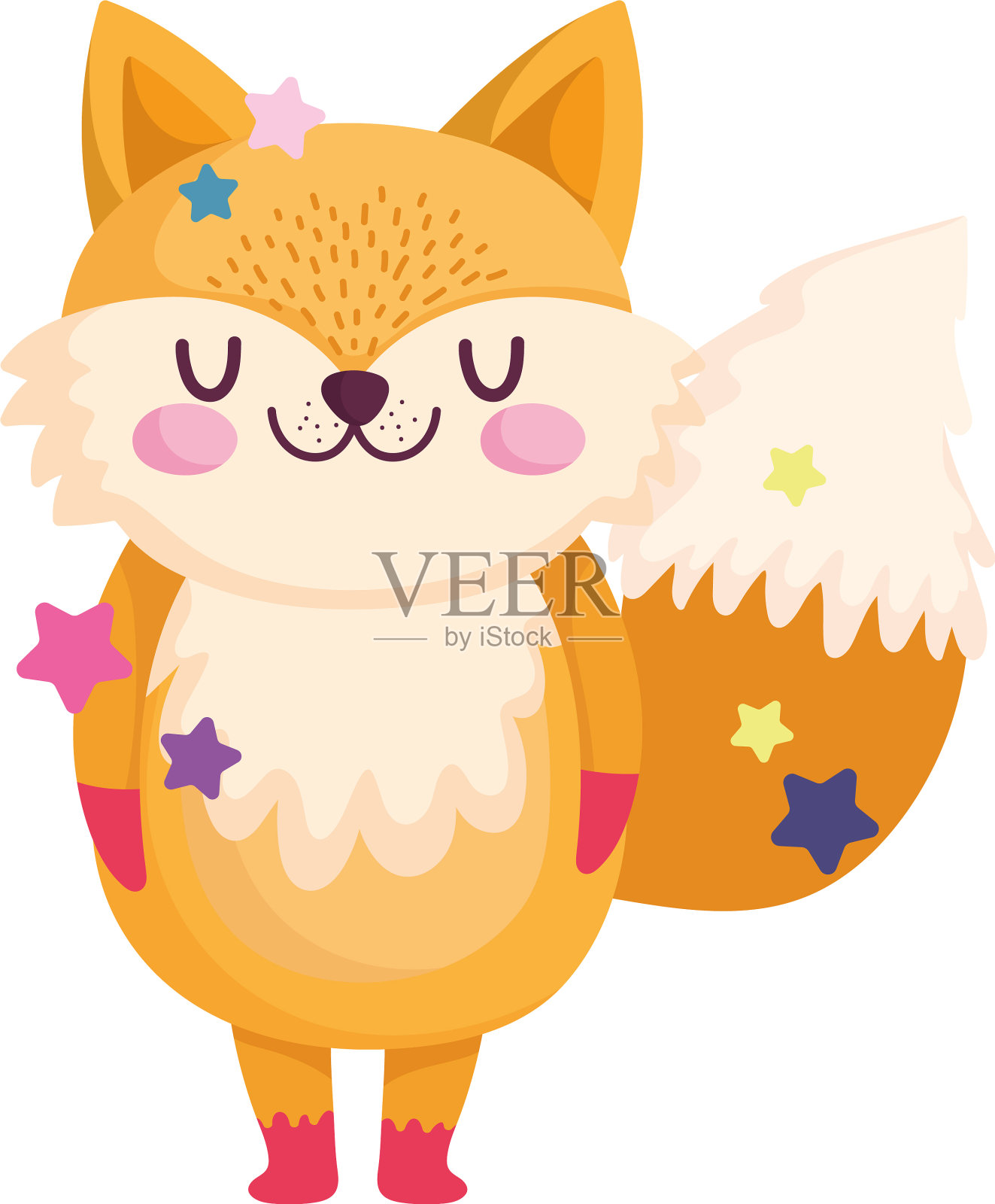 圣诞快乐,可爱的狐狸用星星装饰设计元素图片