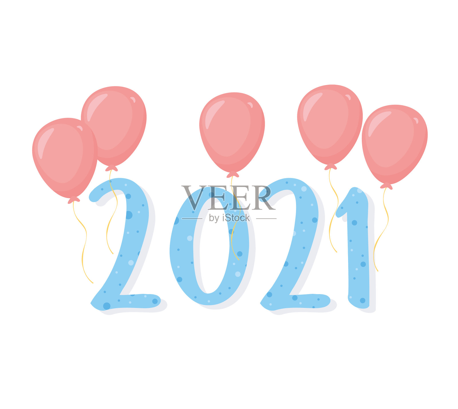 2021年新年快乐气球装饰蓝色设计元素图片