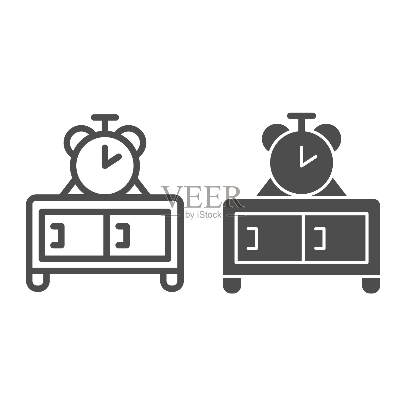 衣柜抽屉,钟表线和固体图标图标素材