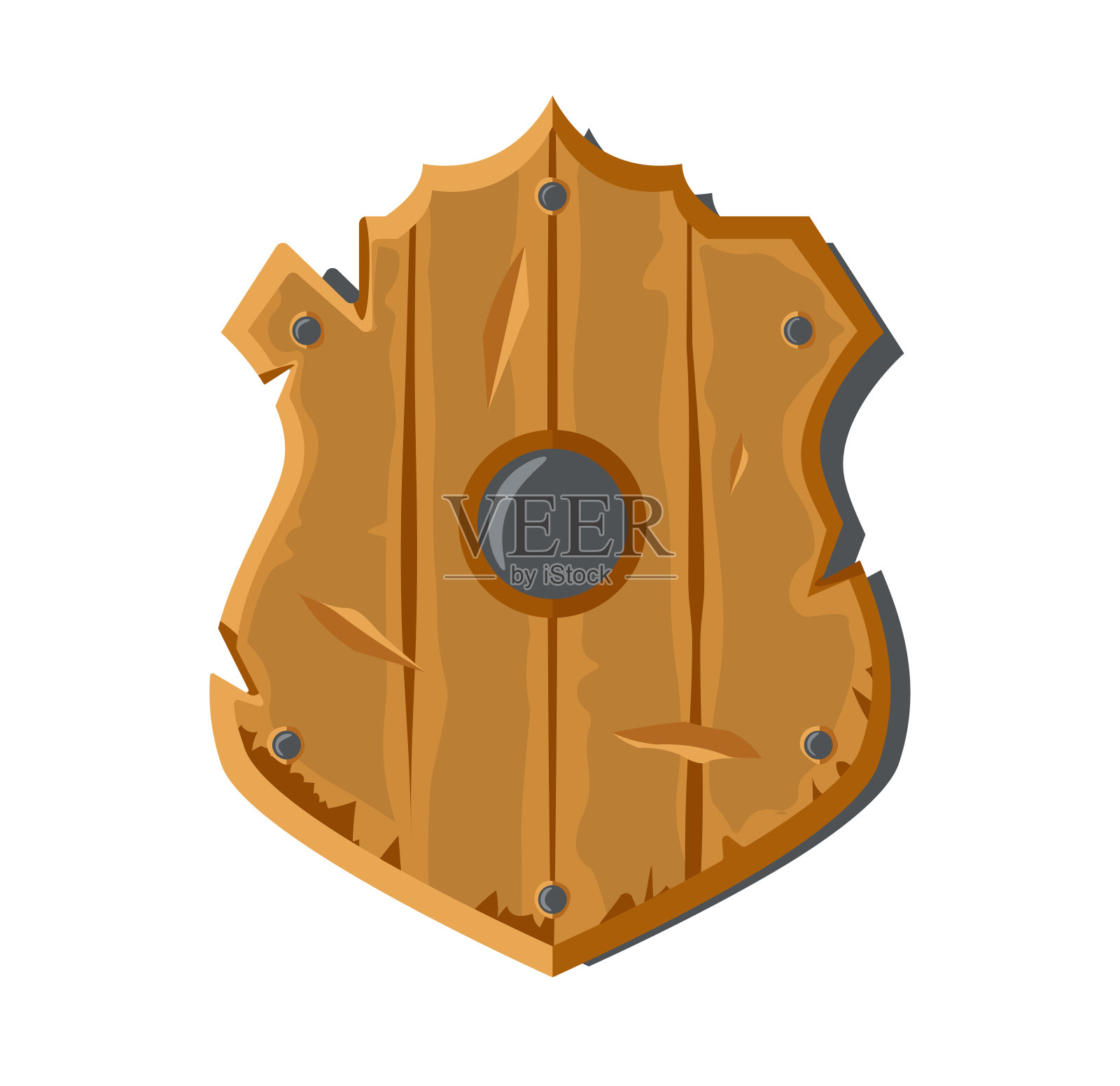 木头卡通老划盾图标,资产,休闲手机游戏的元素。插画图片素材