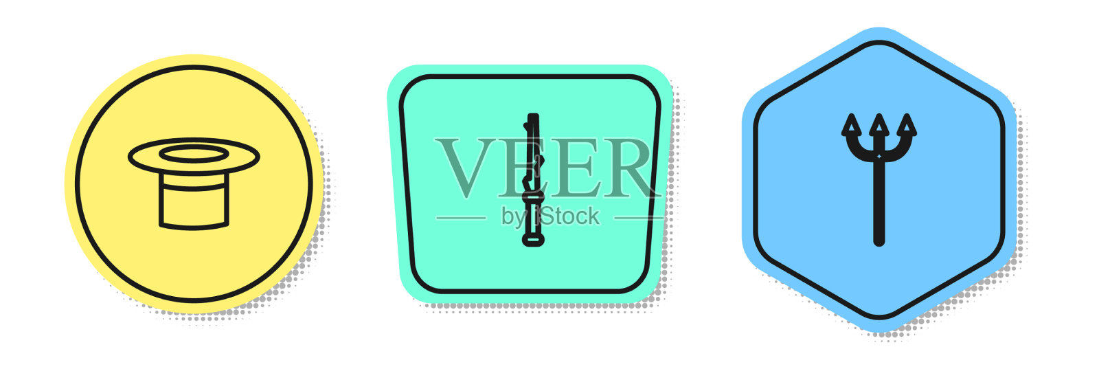 设线魔术师帽子魔杖和海王星三叉戟插画图片素材