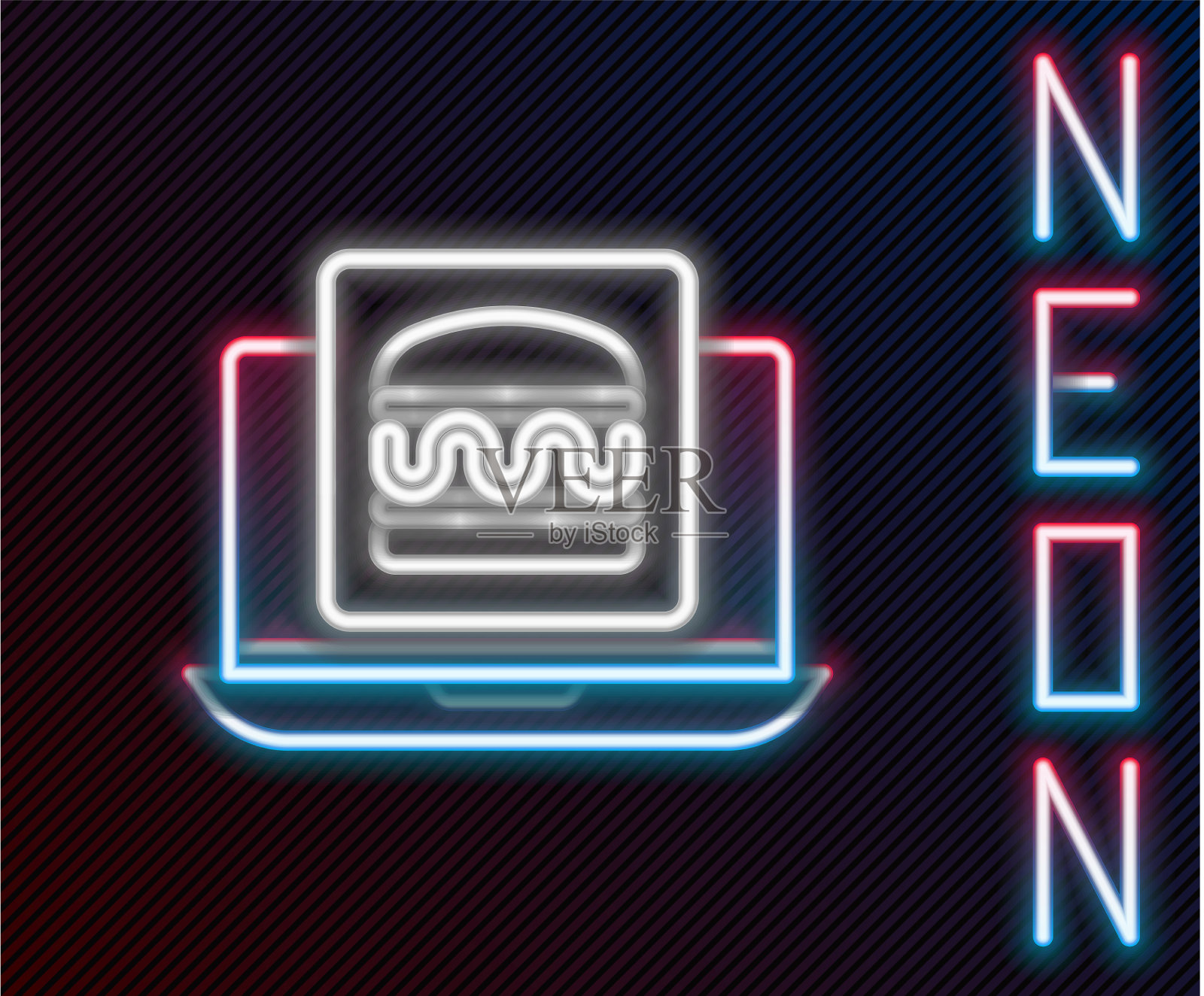 霓虹线在线订购和汉堡插画图片素材