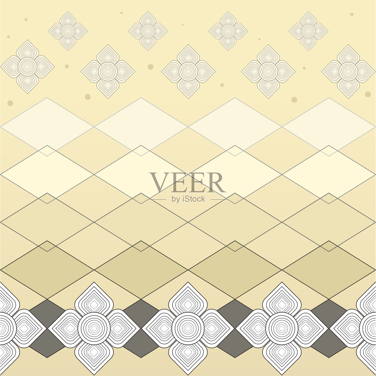 花线图案泰国风格。线泰国艺术图案矢量插图。黄色几何无缝图案,线条和花朵风格,抽象的背景。用于设计模板的圈元素插画图片素材