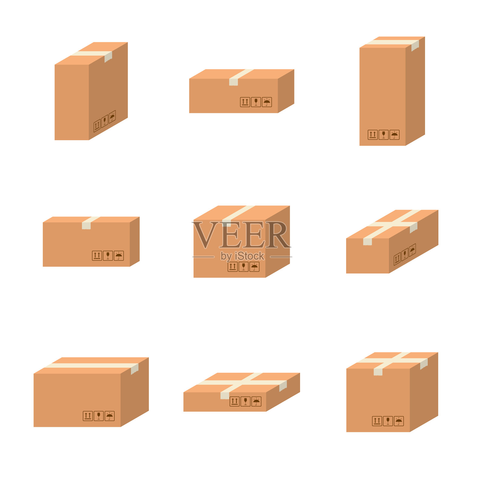 套送不同尺寸的纸箱图标素材