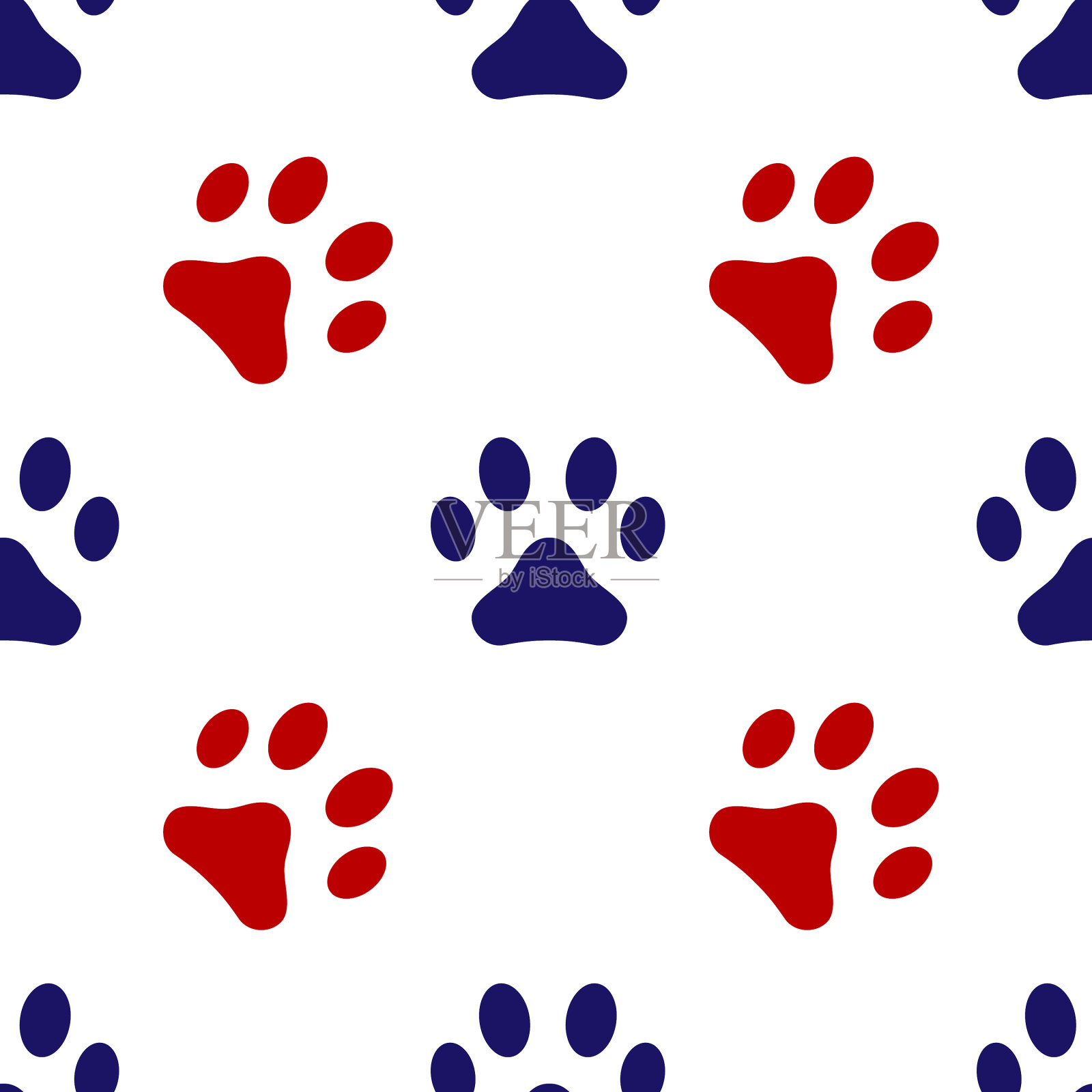 蓝色和红色的脚印一个动物猫的图标插画图片素材