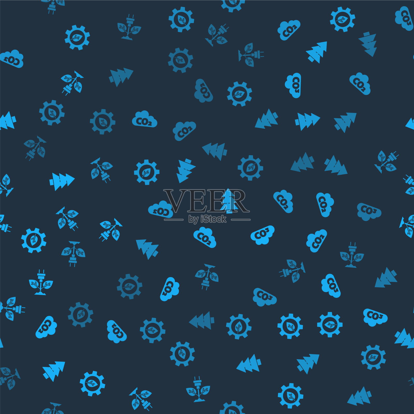 设置叶片植物在齿轮机二氧化碳排放图标素材