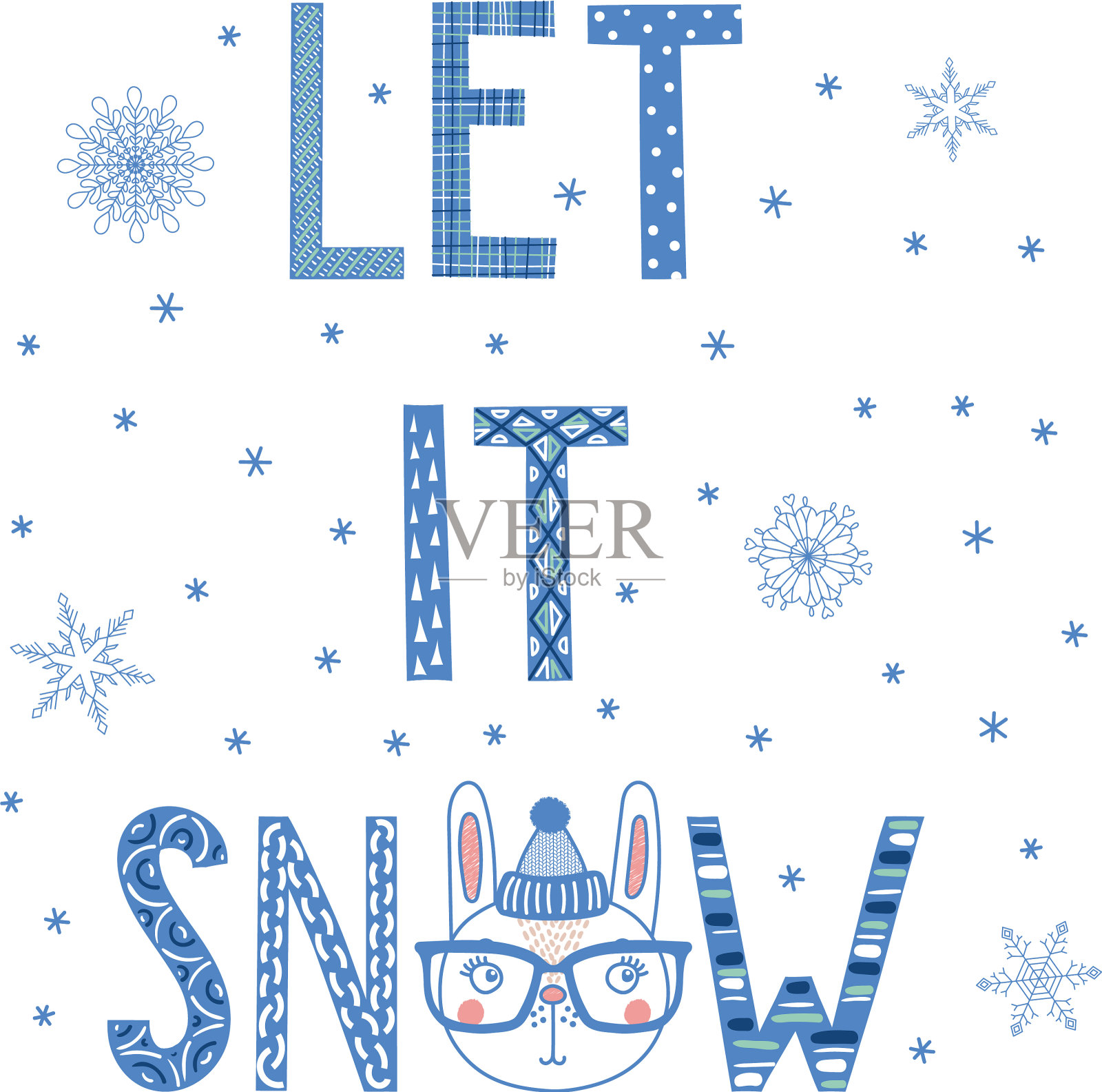 让它下雪的兔子海报插画图片素材