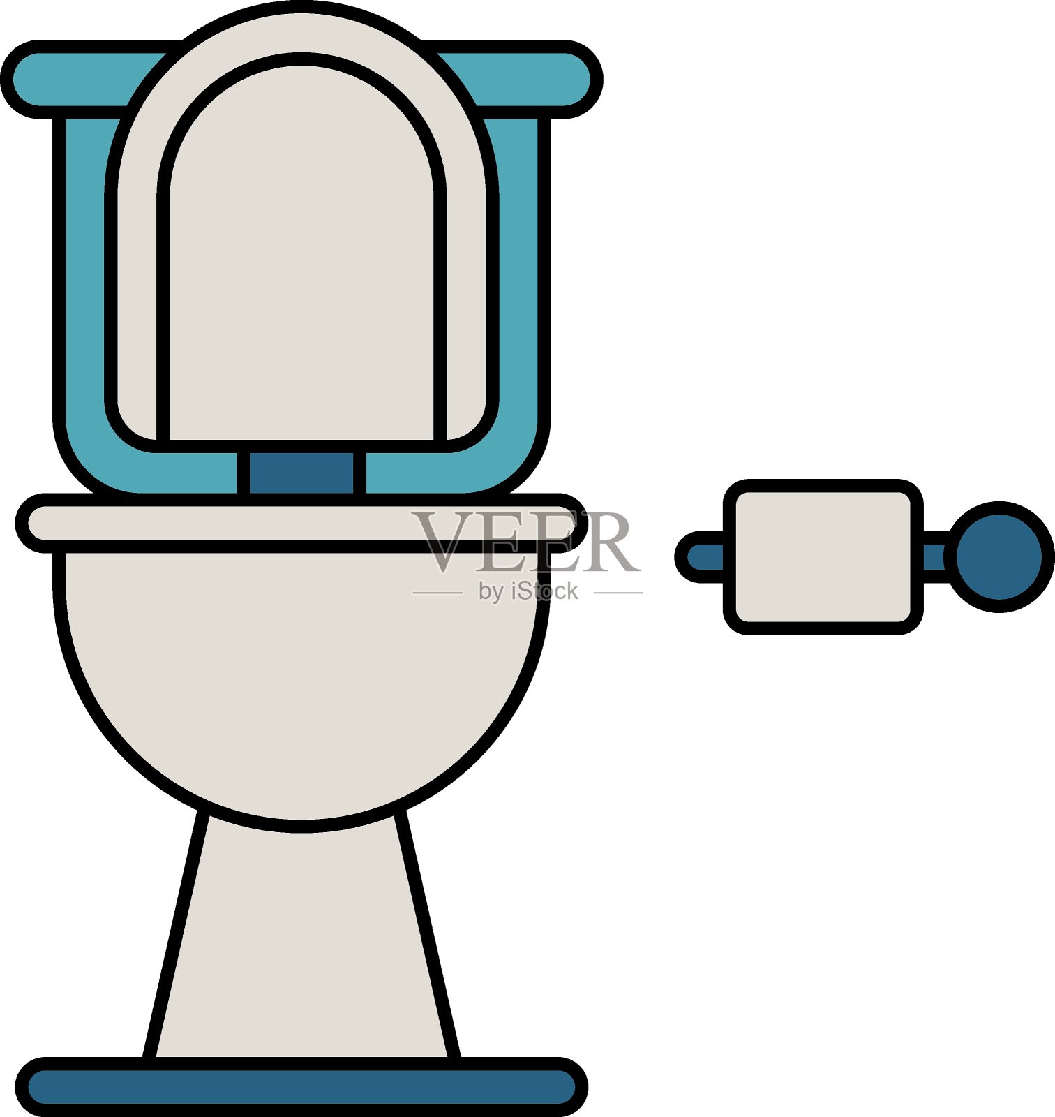 闪亮的壁挂式马桶座与纸巾卷概念,卫生间卫生间矢量颜色图标设计,卫生间碗,室内设计符号,家庭办公室装饰标志,住宅股票插图插画图片素材