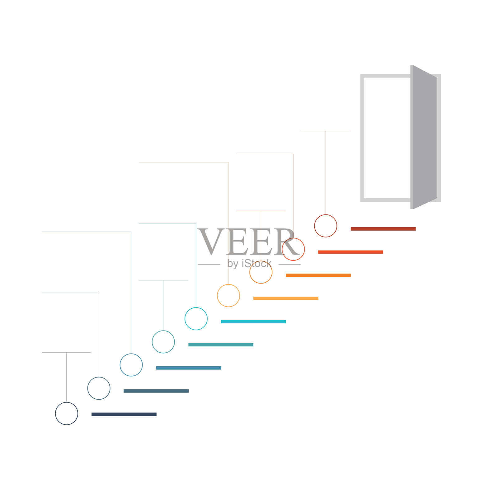 成功的阶梯,通向一扇敞开的门。信息图中成功的战略概念。通用光栅模板的信息图9个位置插画图片素材