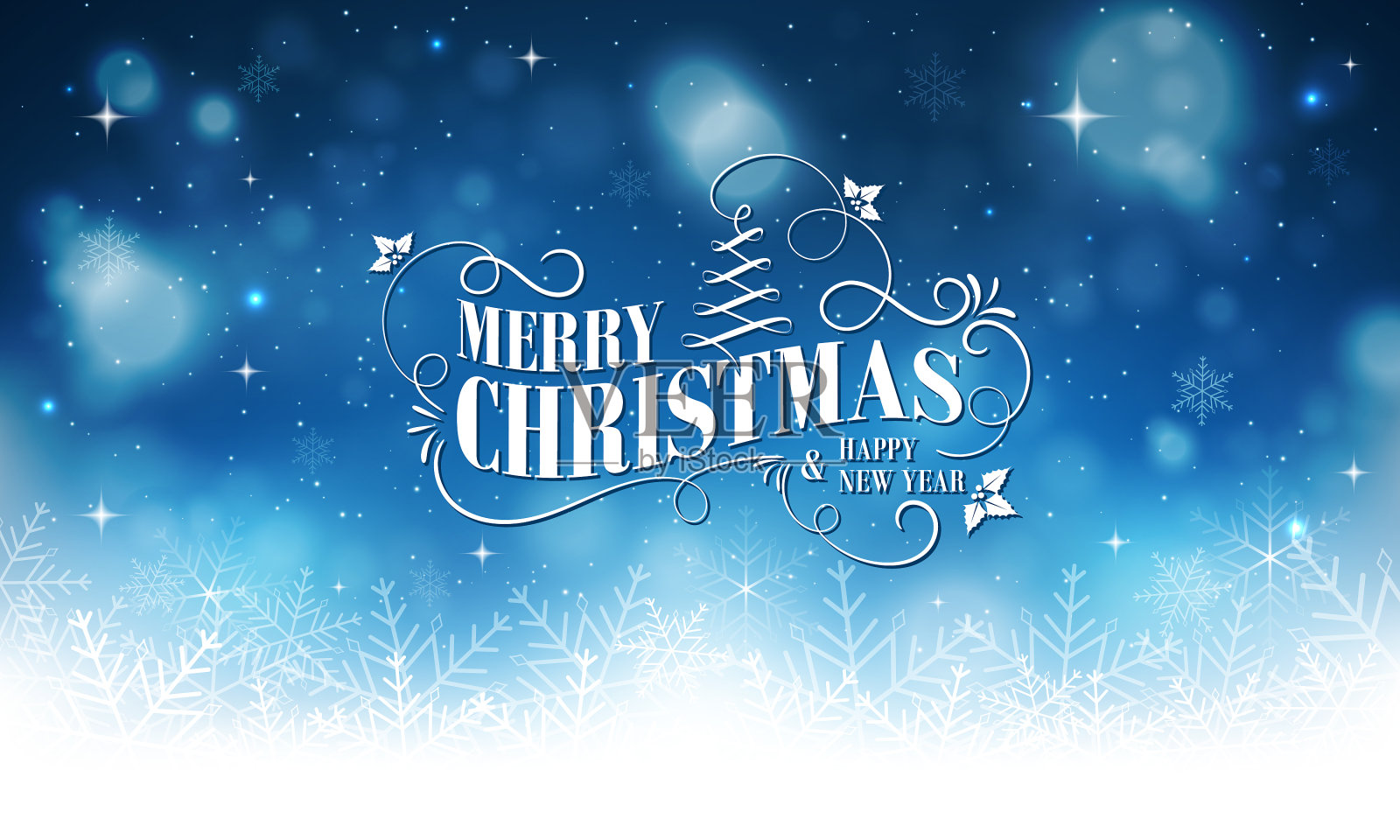 圣诞和新年蓝发光的问候与插画图片素材