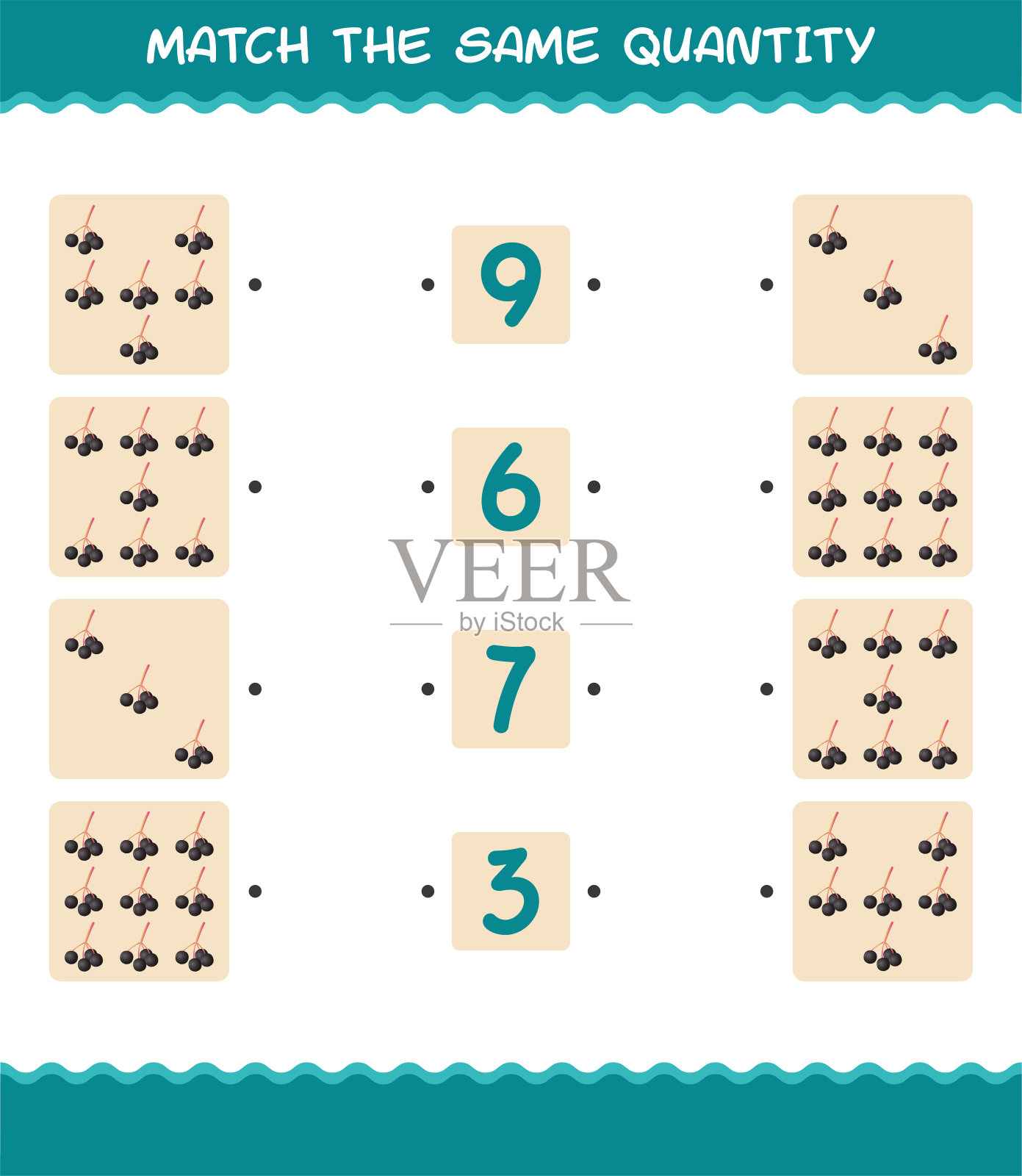 再配上等量的接骨木。计算游戏。学龄前儿童和幼儿的教育游戏插画图片素材