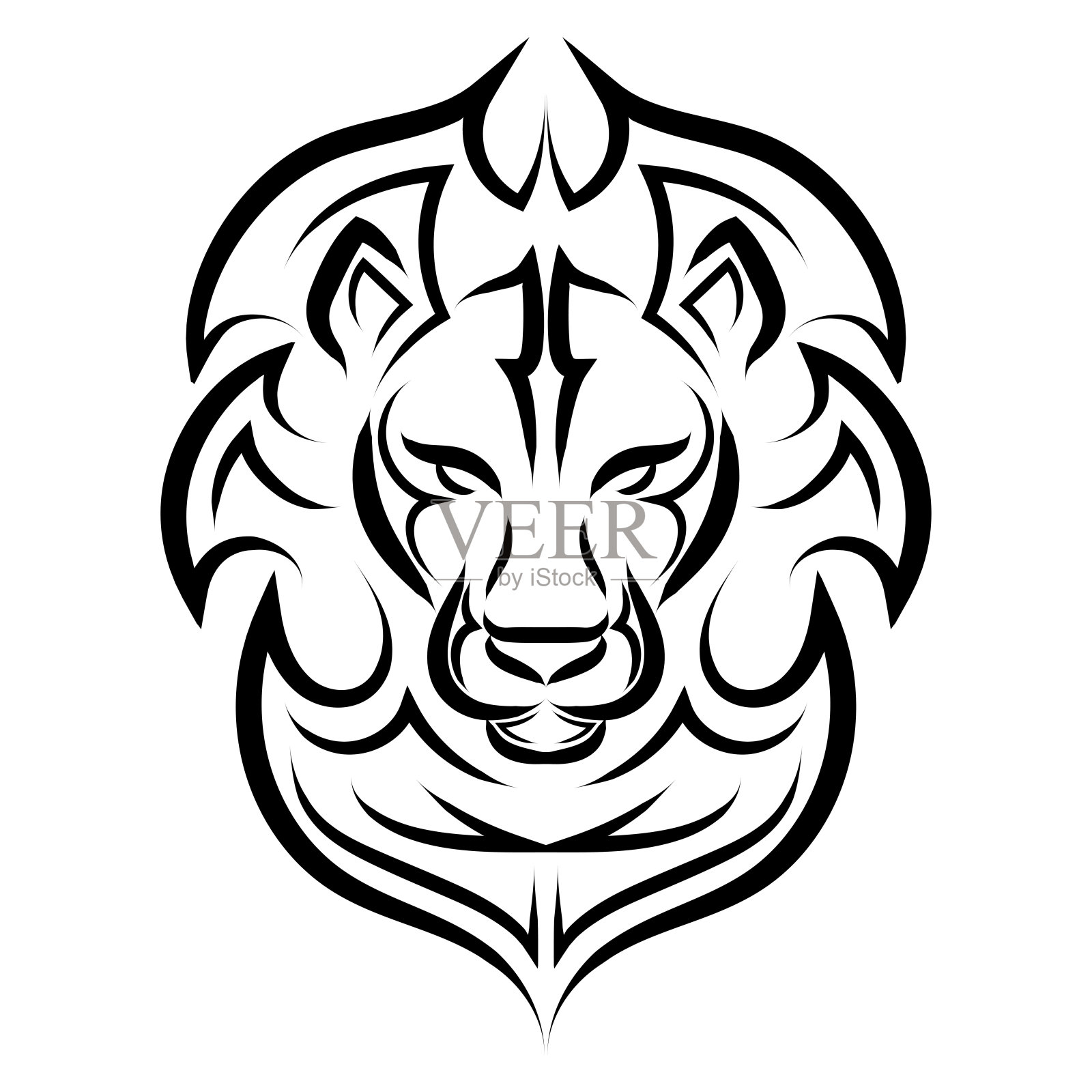 黑白线艺术的正面狮子的头。它是黄道十二宫的星座。很好的使用符号,吉祥物,图标,化身,纹身,T恤设计,标志或任何你想要的设计。插画图片素材