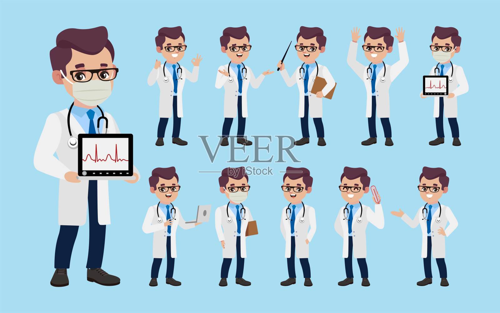 不同姿势的医生组插画图片素材