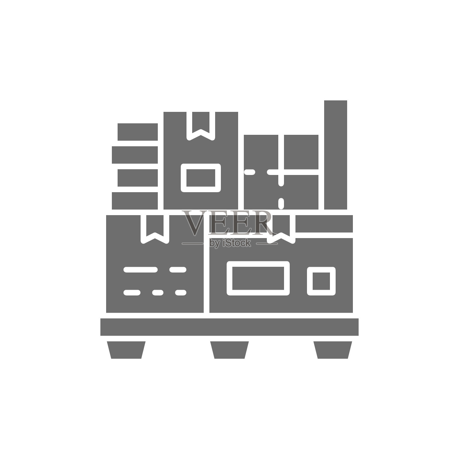 矢量不同的盒子托盘灰色图标。图标素材