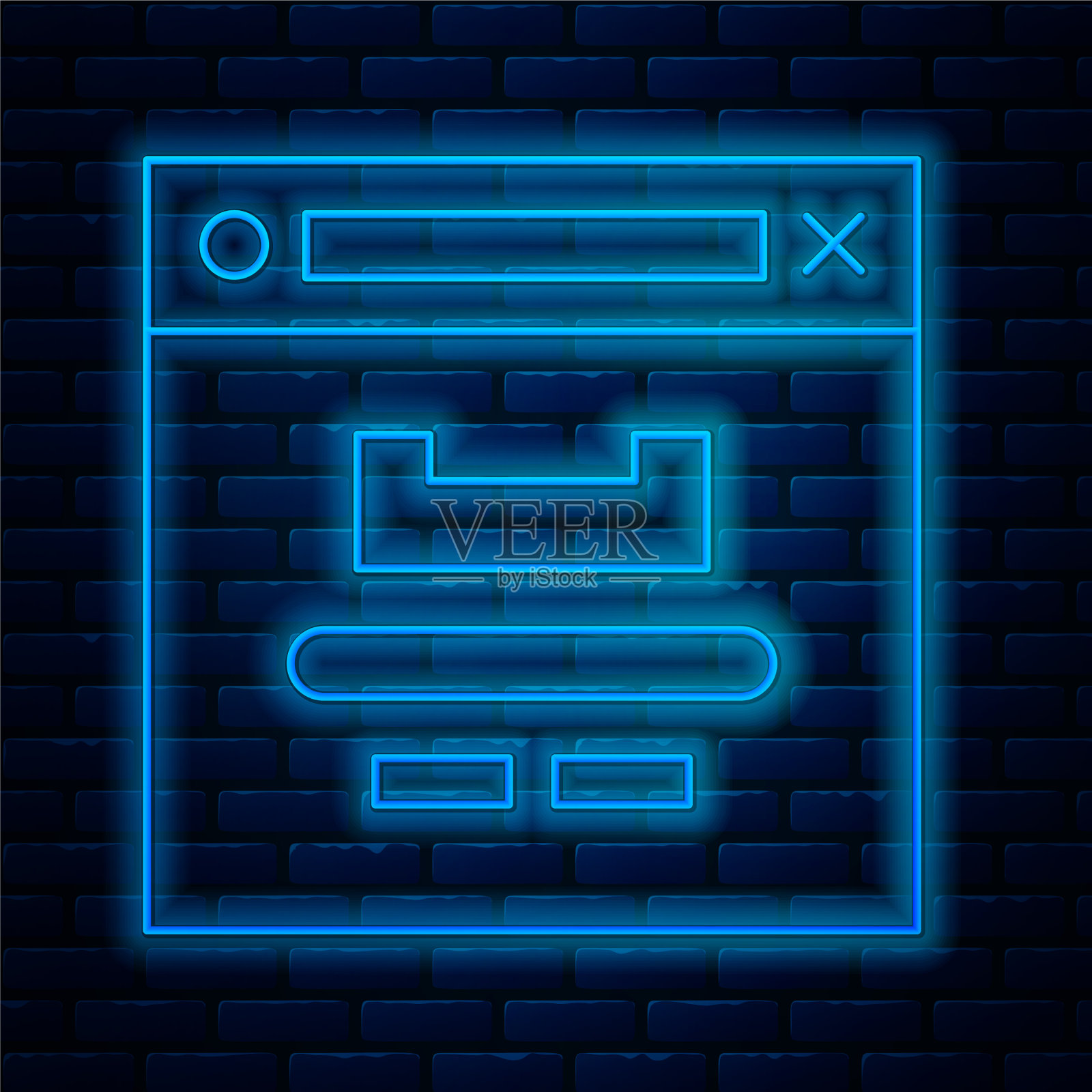 发光的霓虹灯行浏览器窗口图标隔离插画图片素材