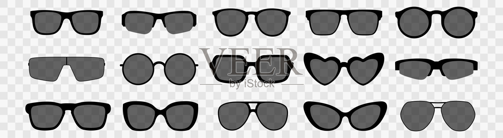 透明太阳镜集合。一套时尚的眼镜。夏季配件。矢量设计设计元素图片