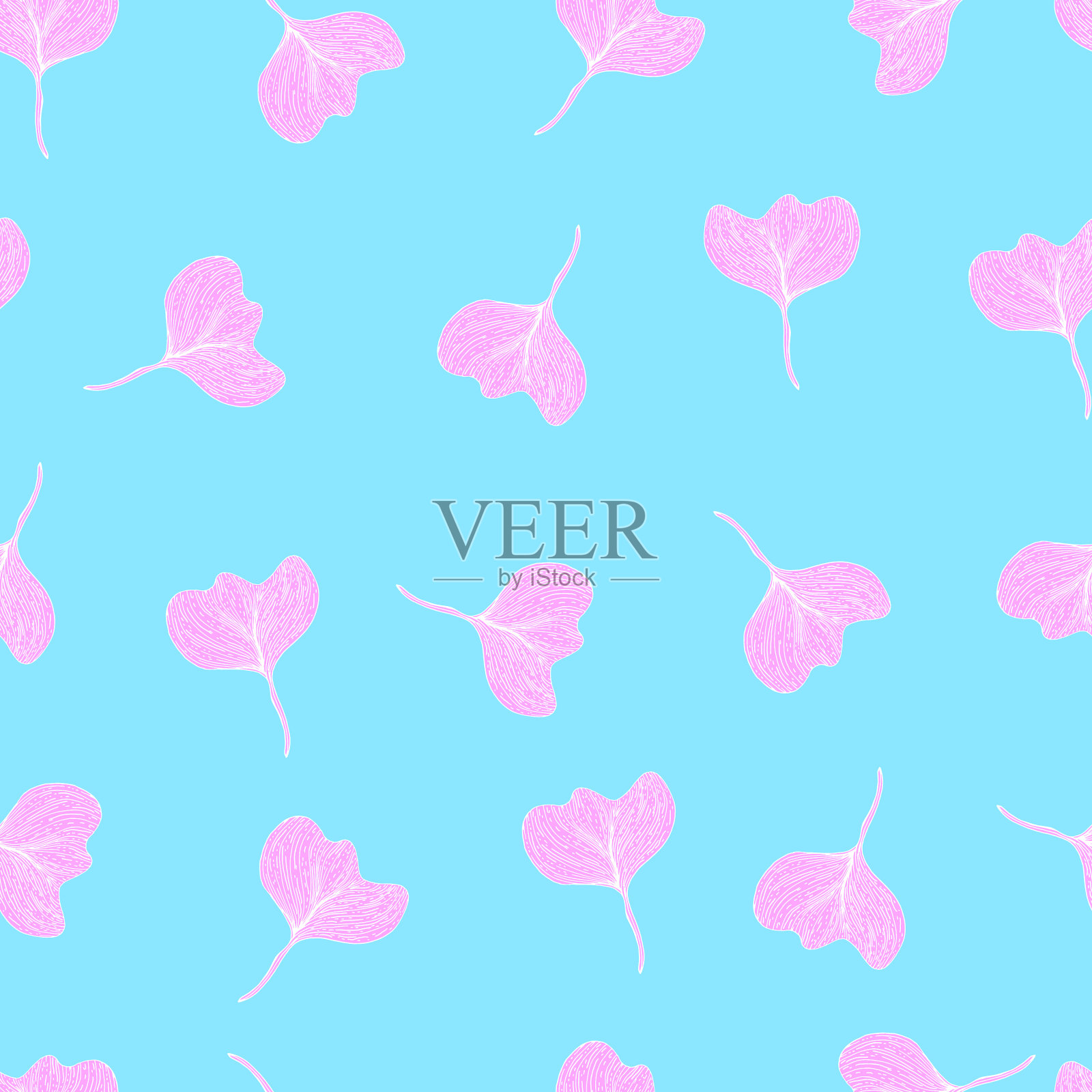 叶有条纹脉。矢量无缝模式植物插图。用于纺织品,织物,包装,纸张,烛台,明信片和墙纸插画图片素材