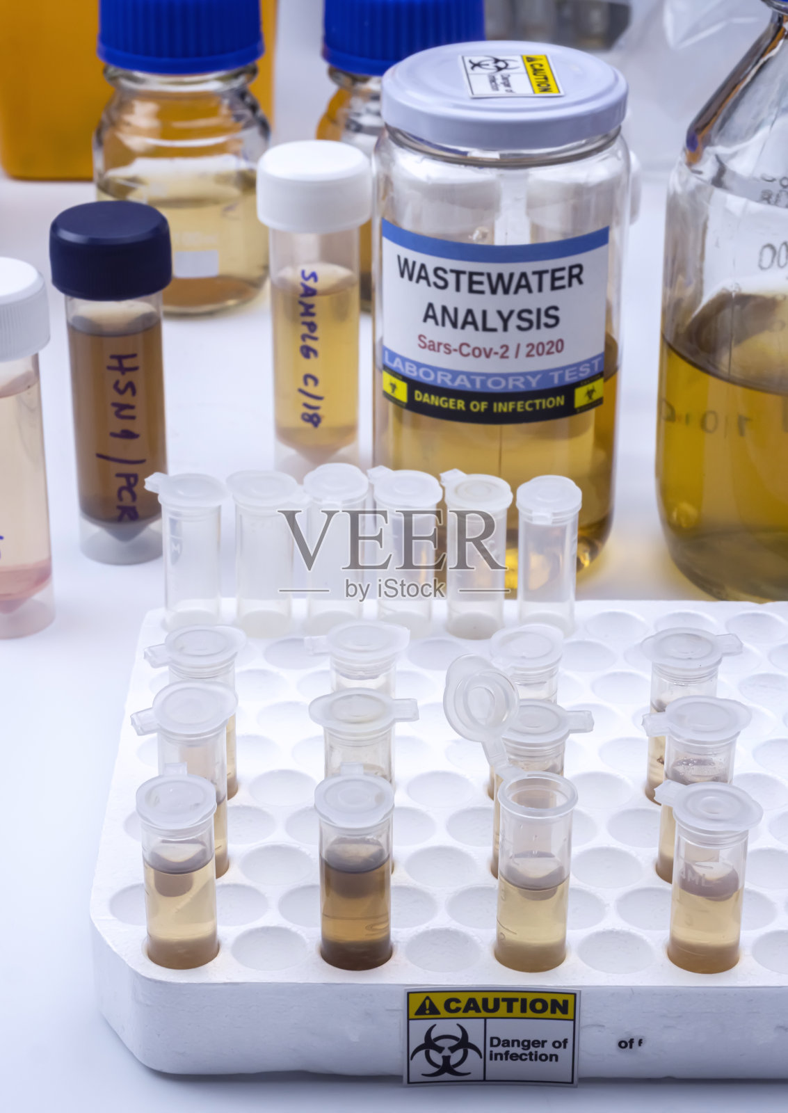 污水实验室中人类感染sars-cov-2病毒的调查,概念图片照片摄影图片