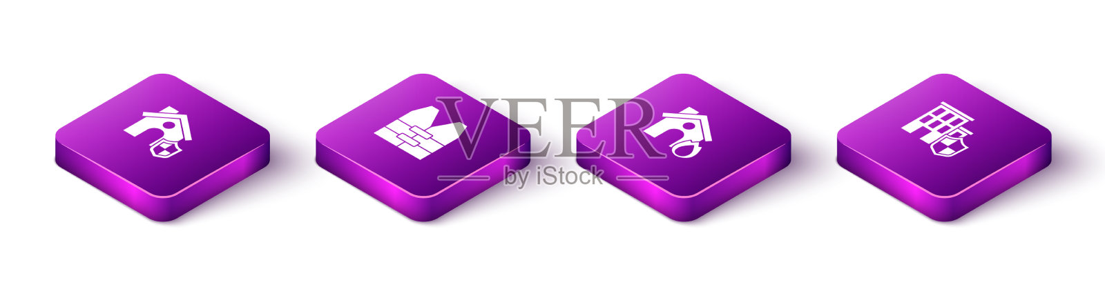 用护盾救生衣点燃等距房屋图标素材