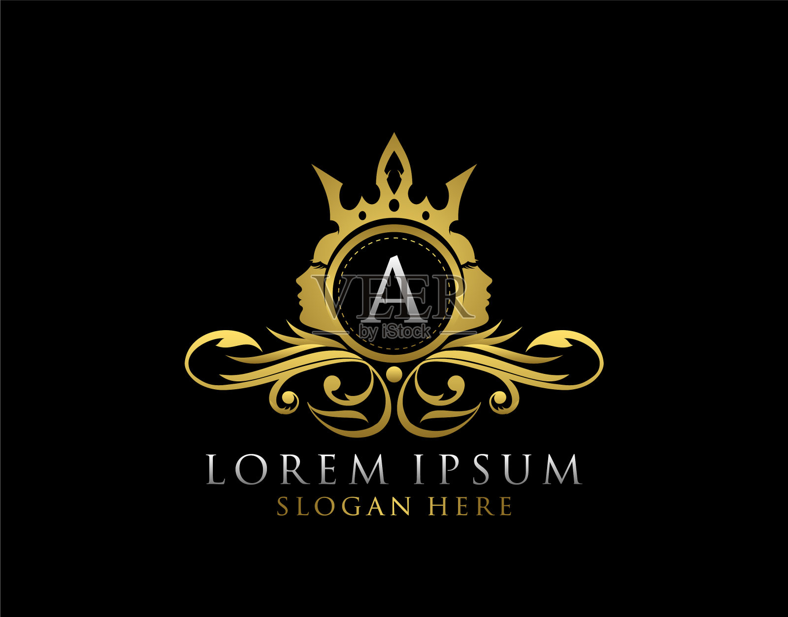 皇家丽人的标志用一个字母表示奢华的黄金插画图片素材