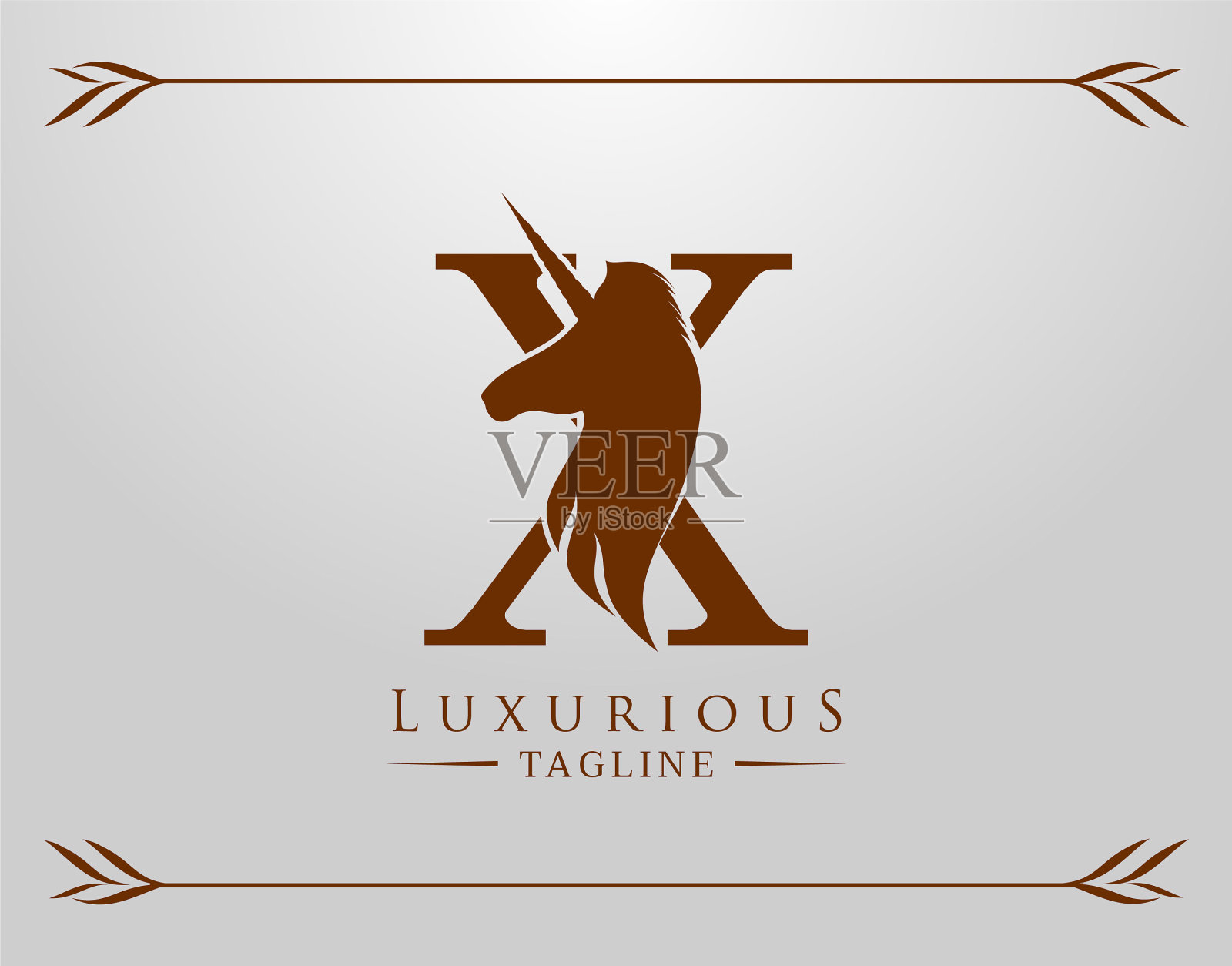 大写字母x配以独角兽国王的皇家标志插画图片素材