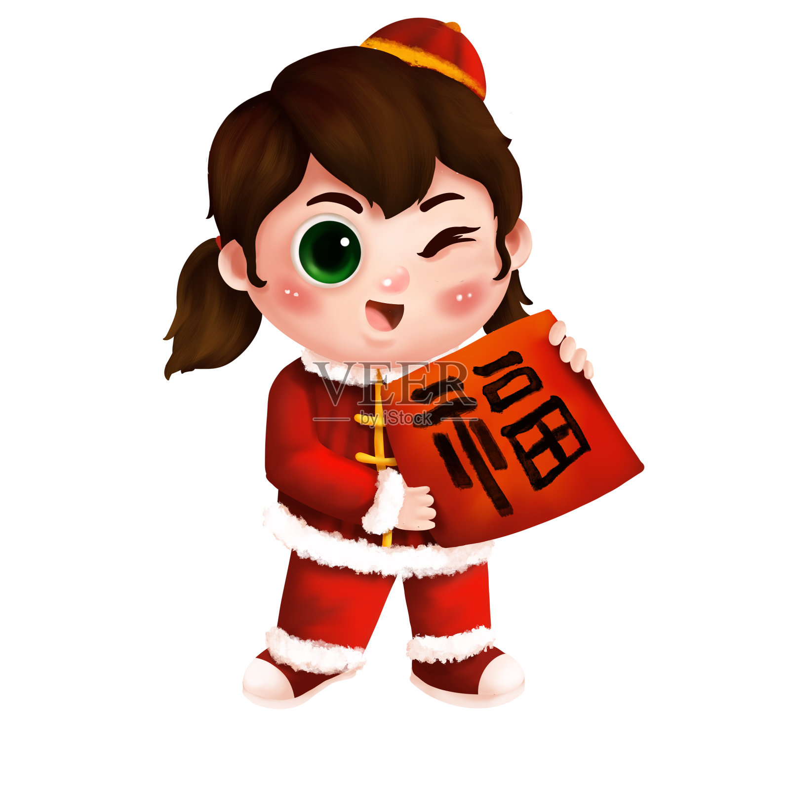 元素新年福字小女孩设计元素图片