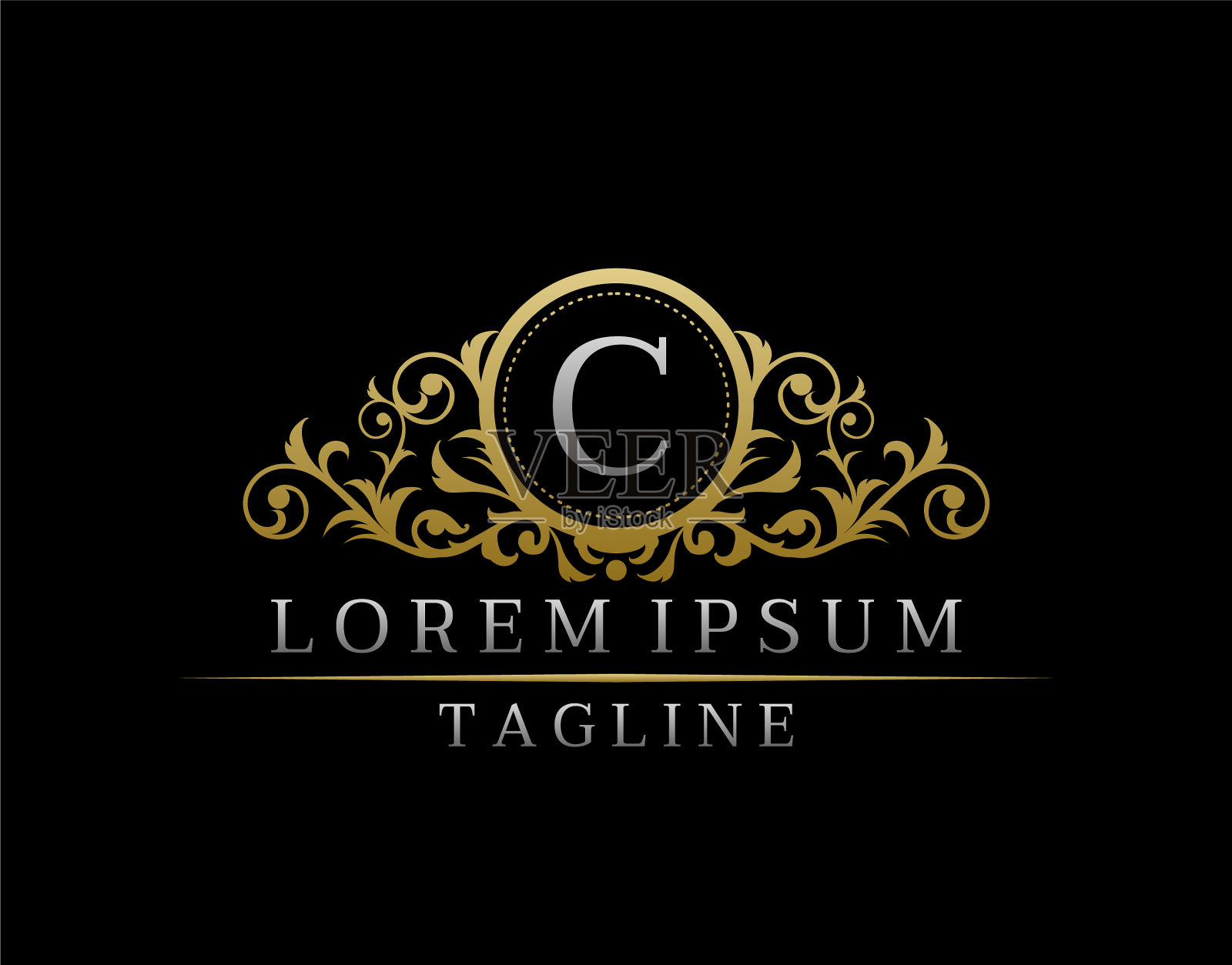 豪华精品c字母交织标志优雅插画图片素材