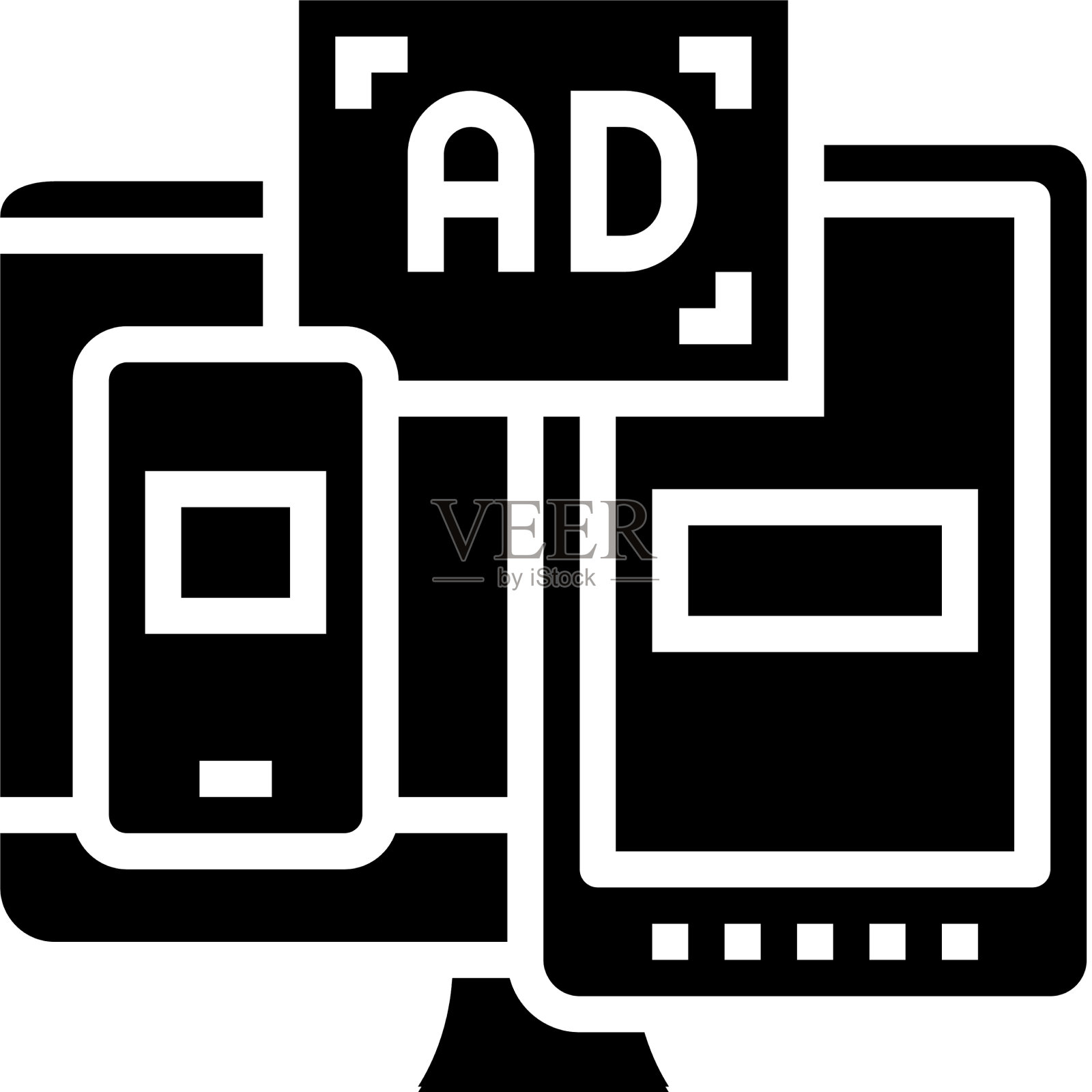 广告在电脑手机和平板电脑上显示字形图标插画图片素材