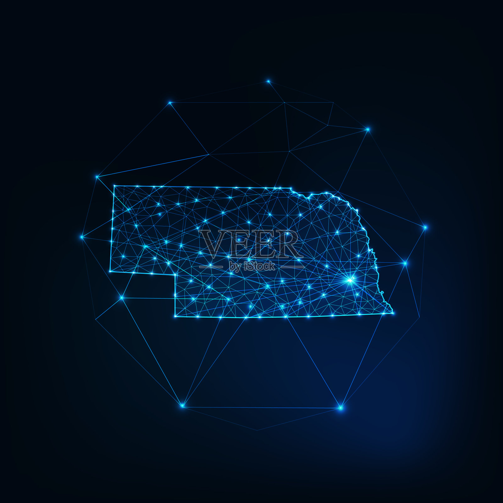 内布拉斯加州美国地图发光的剪影制成插画图片素材
