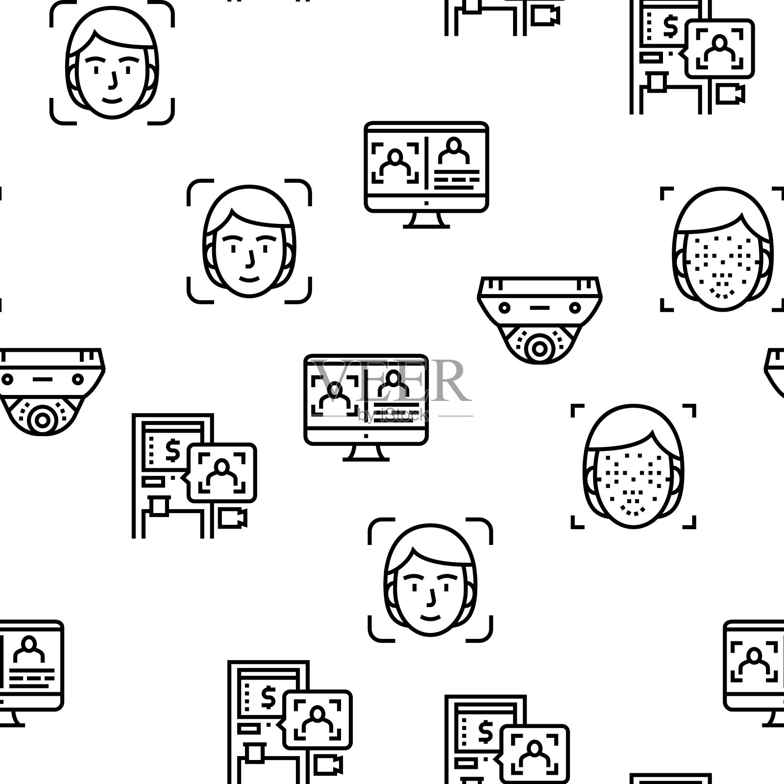 人脸识别技术矢量无缝模式插画图片素材