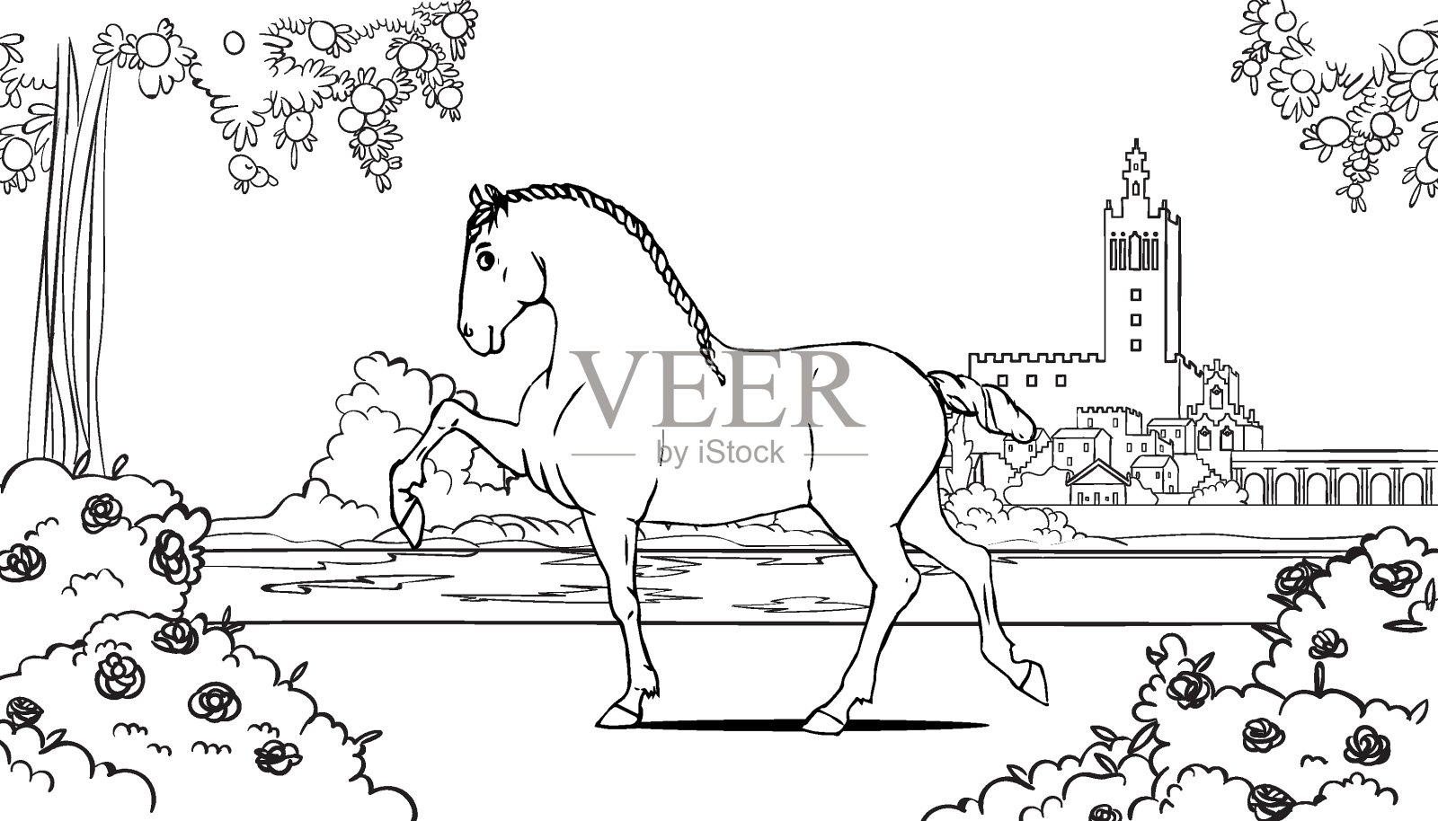 马信息图形海报设计。矢量插图。插画图片素材