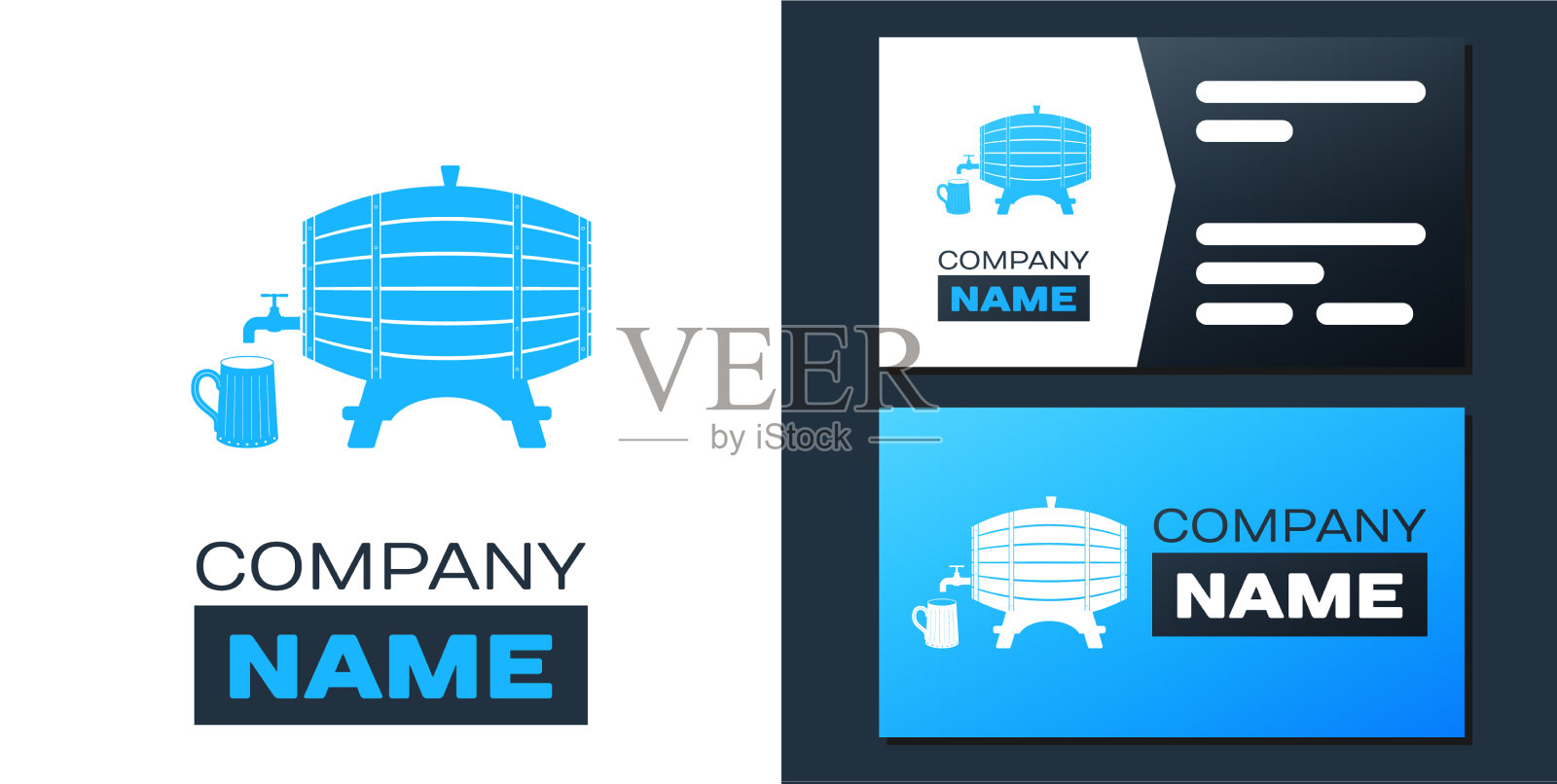 标志式木桶架上有旋塞和插画图片素材