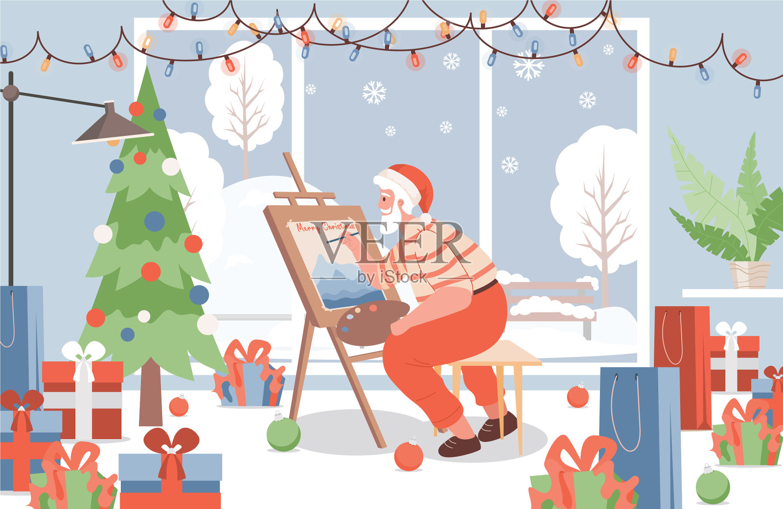 圣诞老人画平插画图片素材
