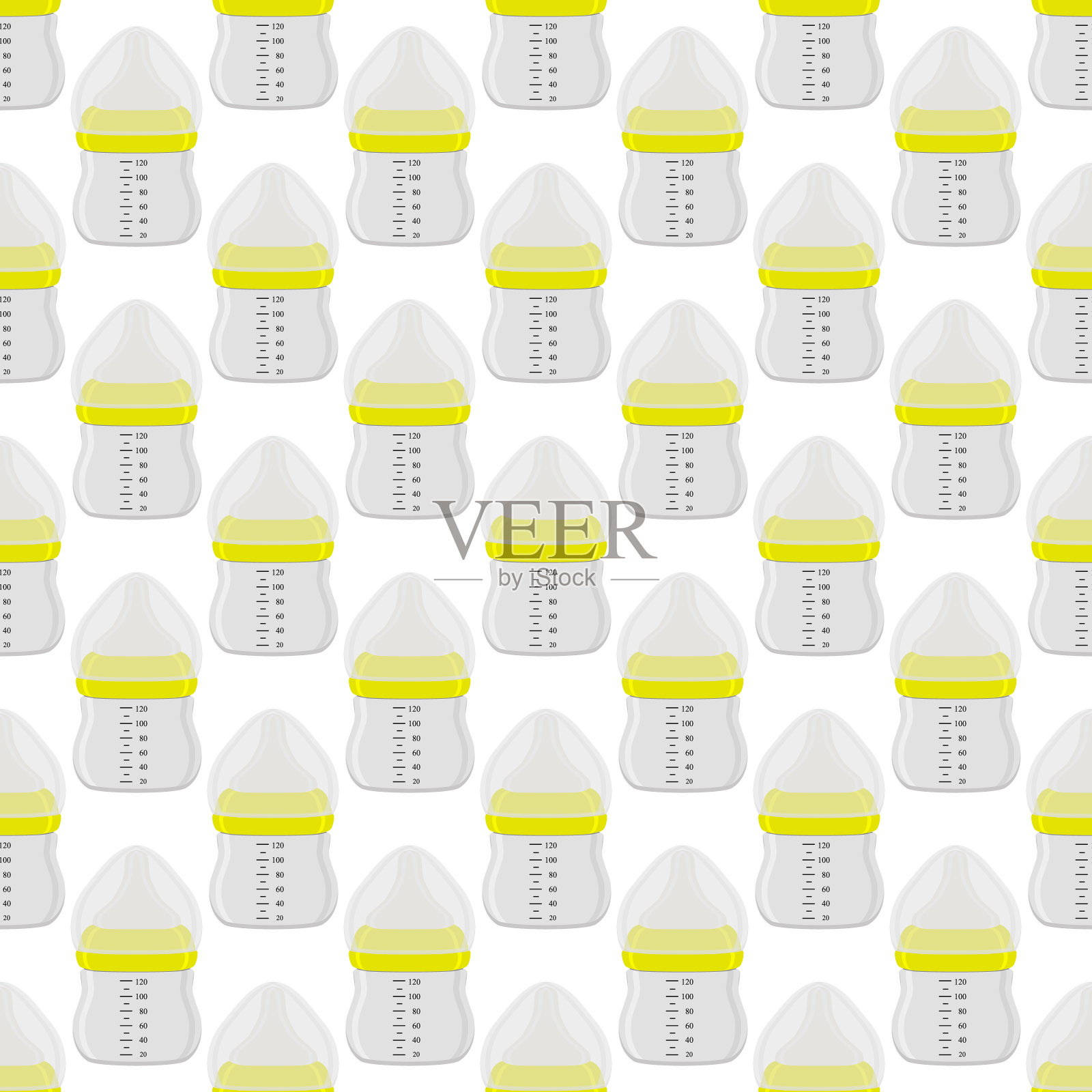 Kit bamilk透明瓶和橡胶奶嘴插画图片素材